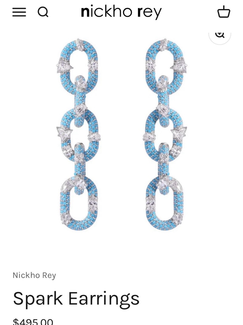 Nikho Rey SPARK Blue Link Drop Sparkle  Earrings like NWT